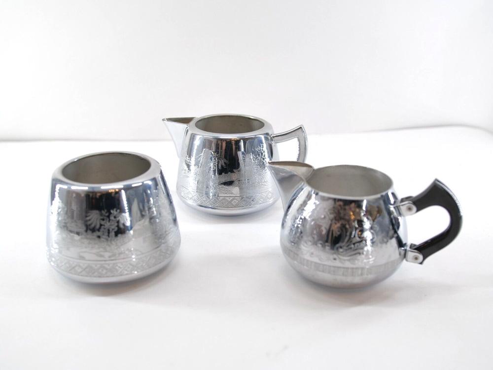 Chrome Tea Set Vintage, Rare, England, Willoware, Swan Chromalin Brand, 3-pc